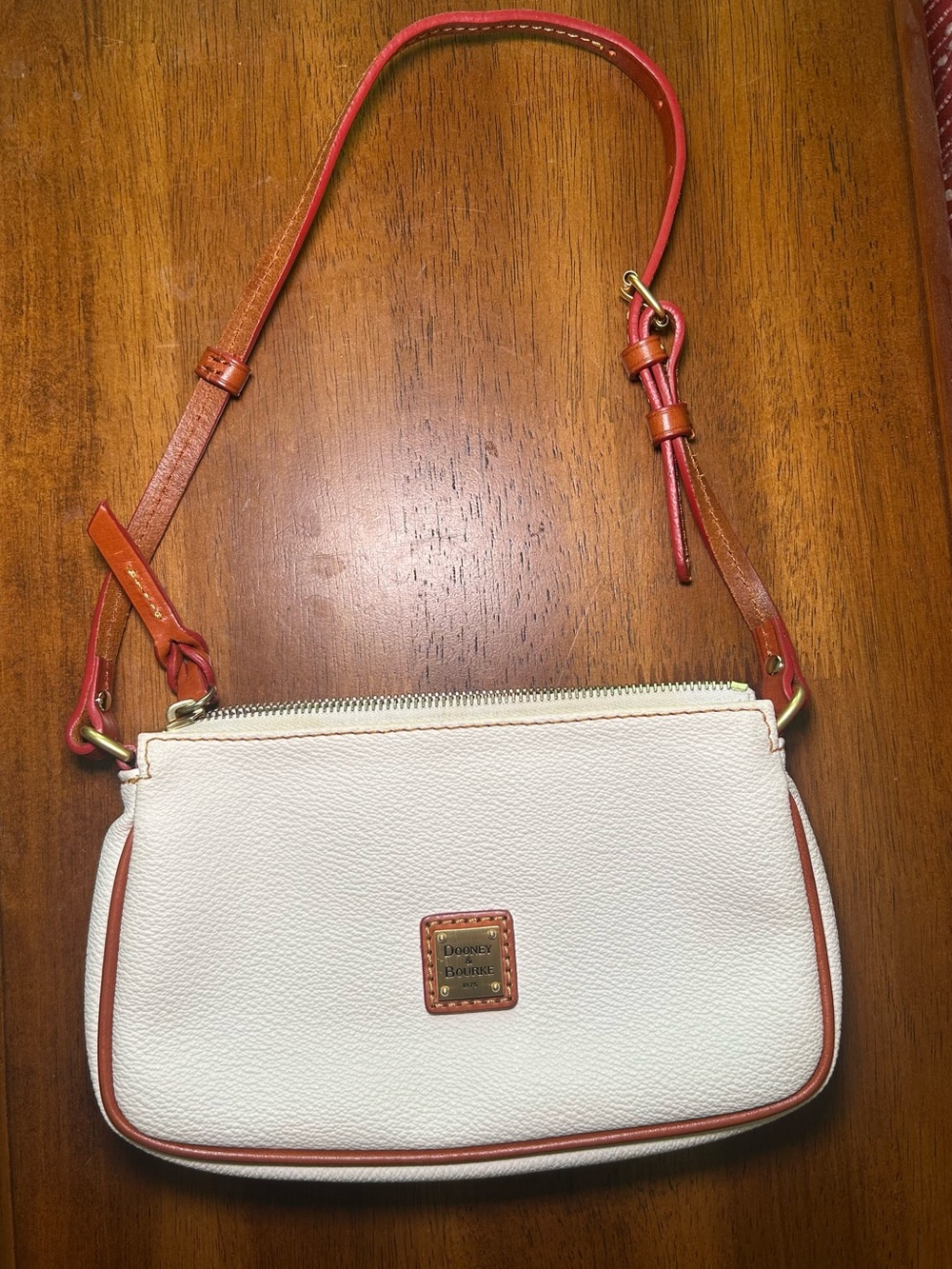 Dooney & Bourke White Pebble Leather Crossbody with Red Trim Luxury Purse